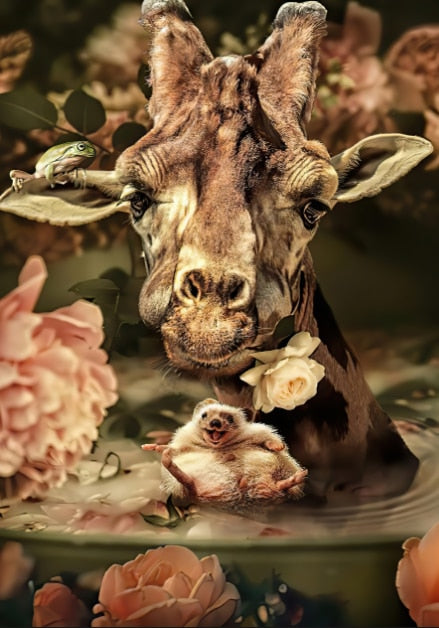 Giraffe Animal Flower Mural Poster