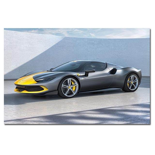 Ferrari Gray Yellow Sports Supercar Poster
