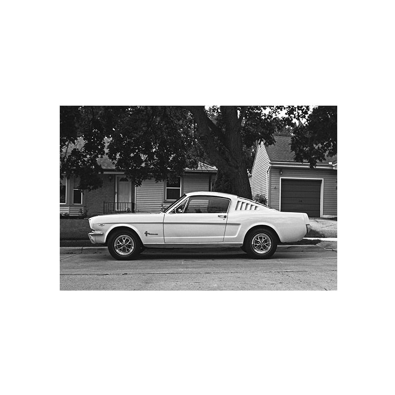 White Mustang Ford Fastback Retro Car Poster