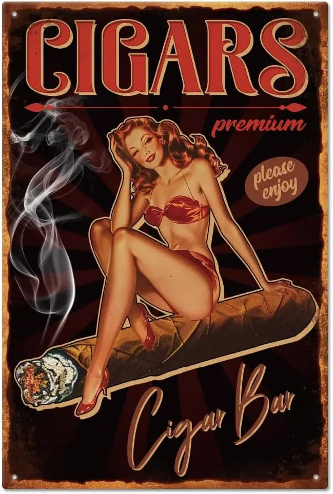 Cigar Bar Girl Man Cave Cigar Metal Sign Poster