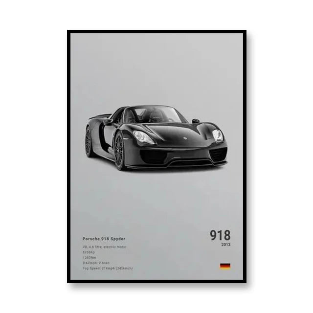 Porche 918 Spyder Minimalist Black and White Car Poster