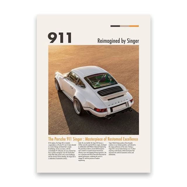 Porsche 911 White Minimalist Car Poster