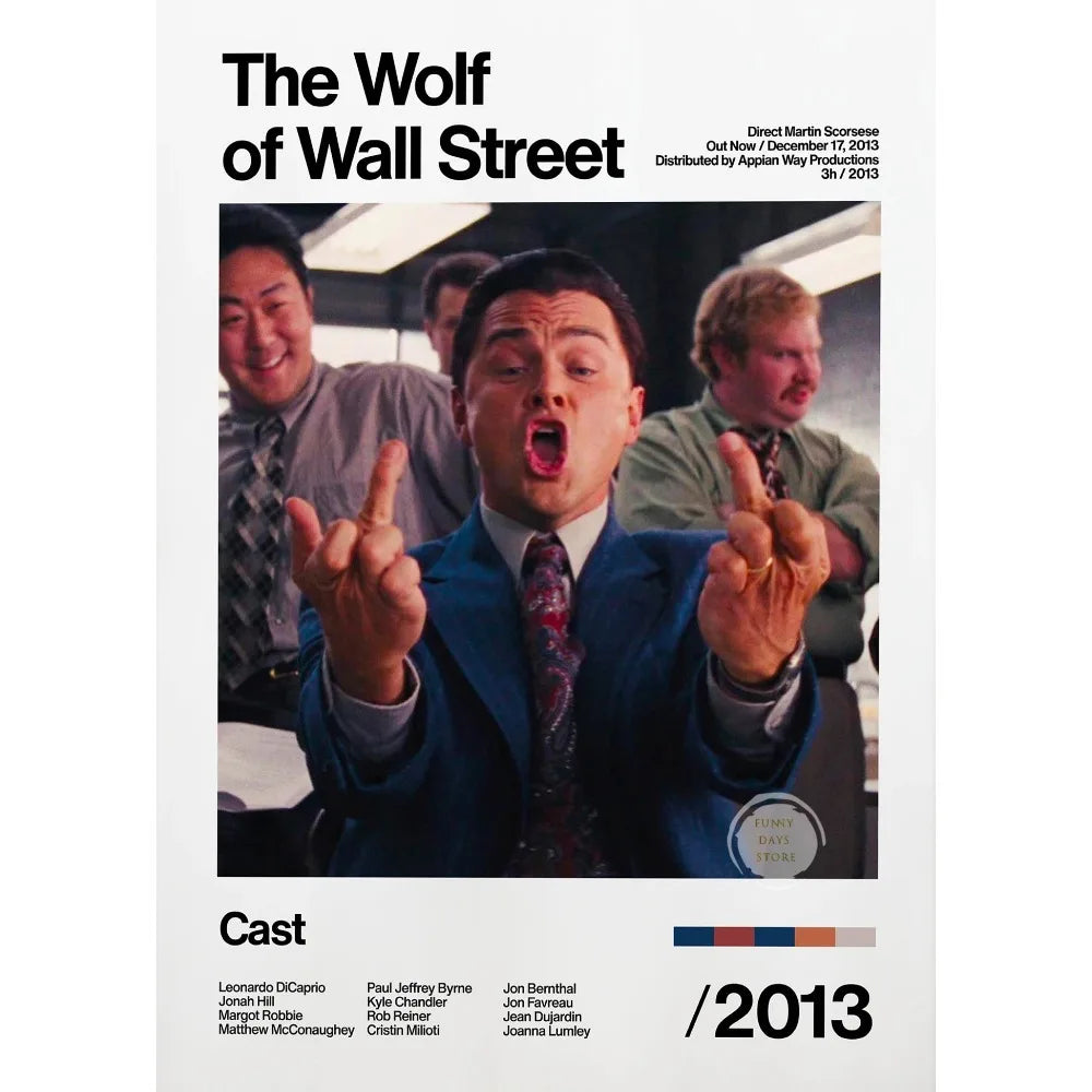 Jordan Belfort Flipping Bird Wolf Of Wall Street Minimalist Movie Poster