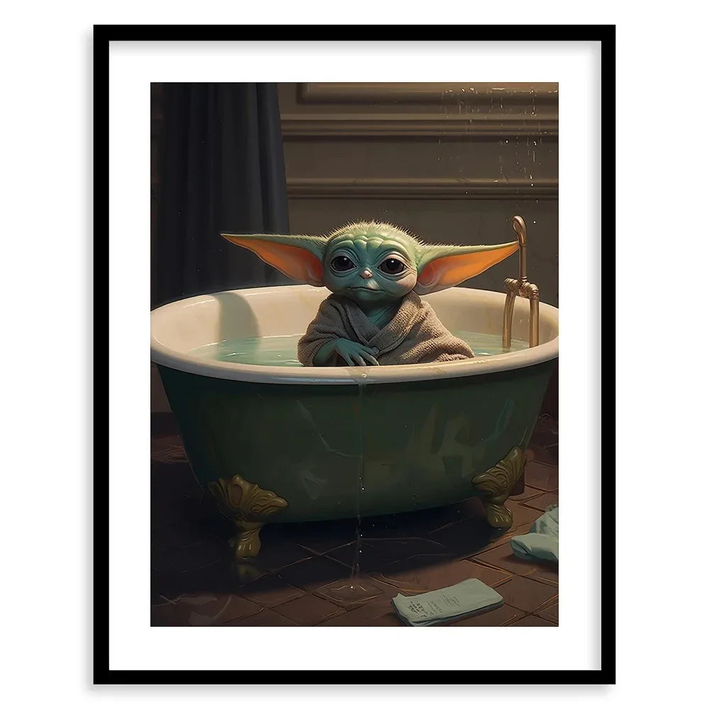 Baby Yoda In The Tub Funny Bathroom Poster