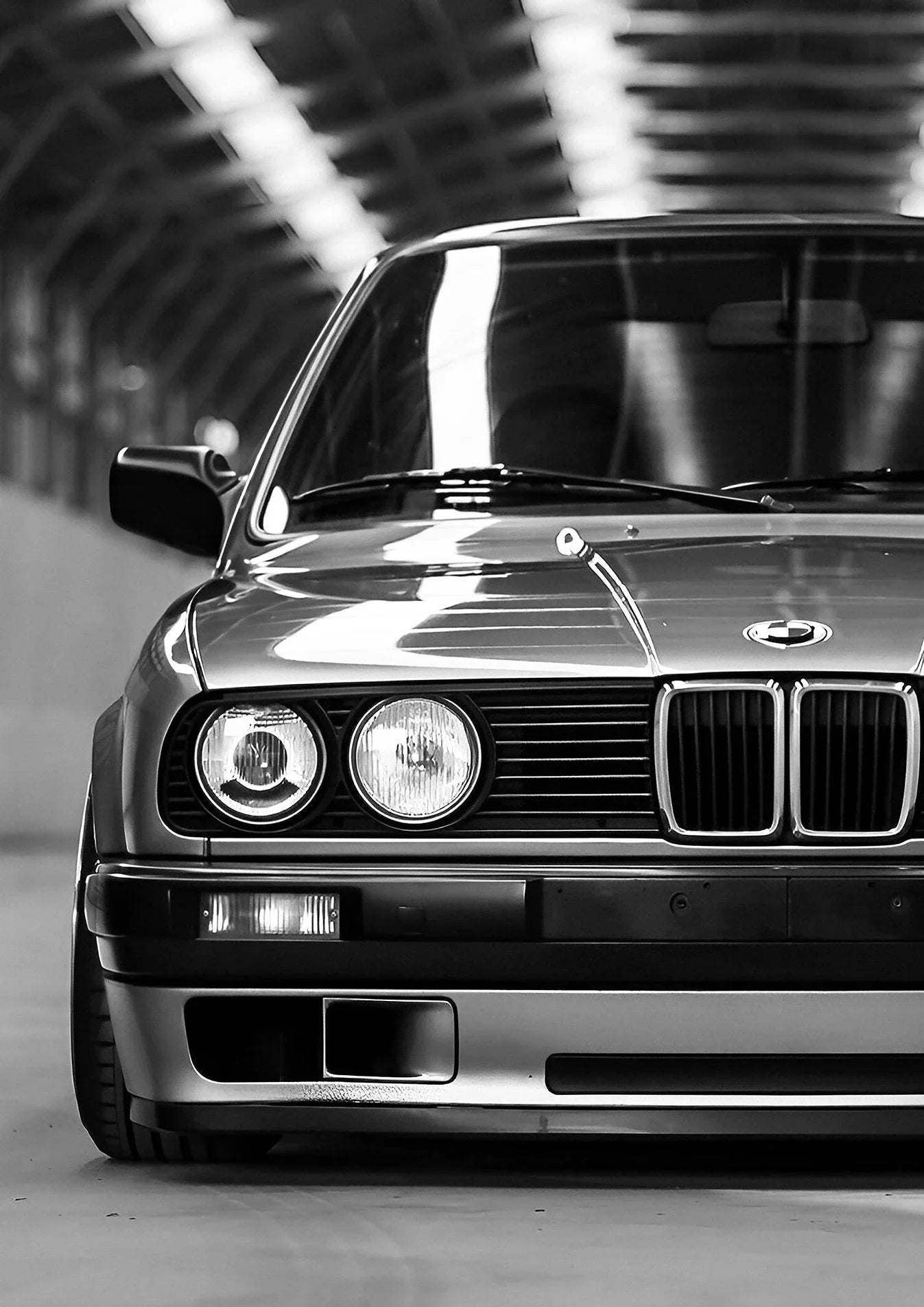 BMW In Tunnel Black and White Car Poster