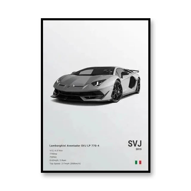 Lamborghini Avendator SVJ Minimalist Black and White Car Poster