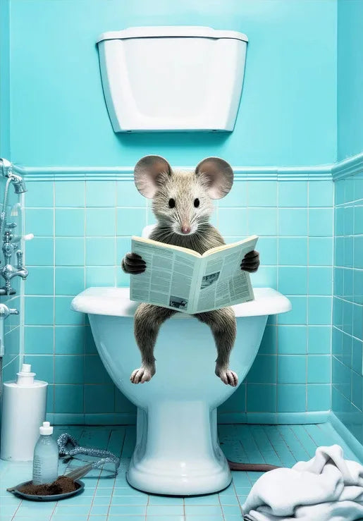 Mouse Animal On Toilet Bathroom Poster