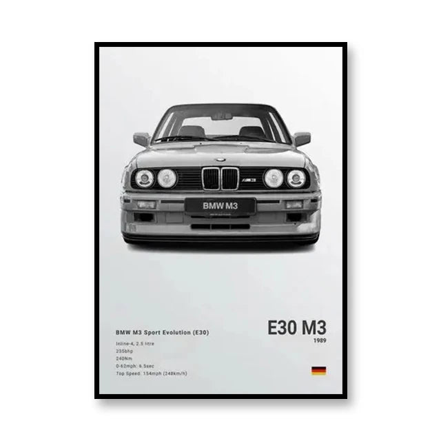 BMW M3 Sport Minimalist Black and White Car Poster
