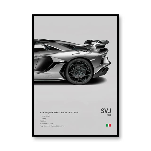 Lamborghini Avendator SVJ LP 770-4 Minimalist Black and White Car Poster