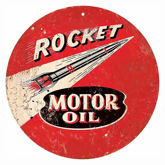 Rocket Motor Oil Vintage Mechanic Shop Garage Decor Metal Sign Poster