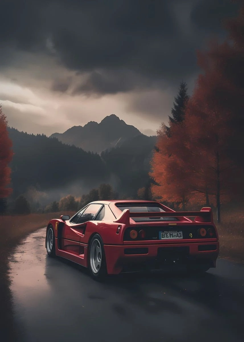 Ferrari Red Mountain Supercar Poster