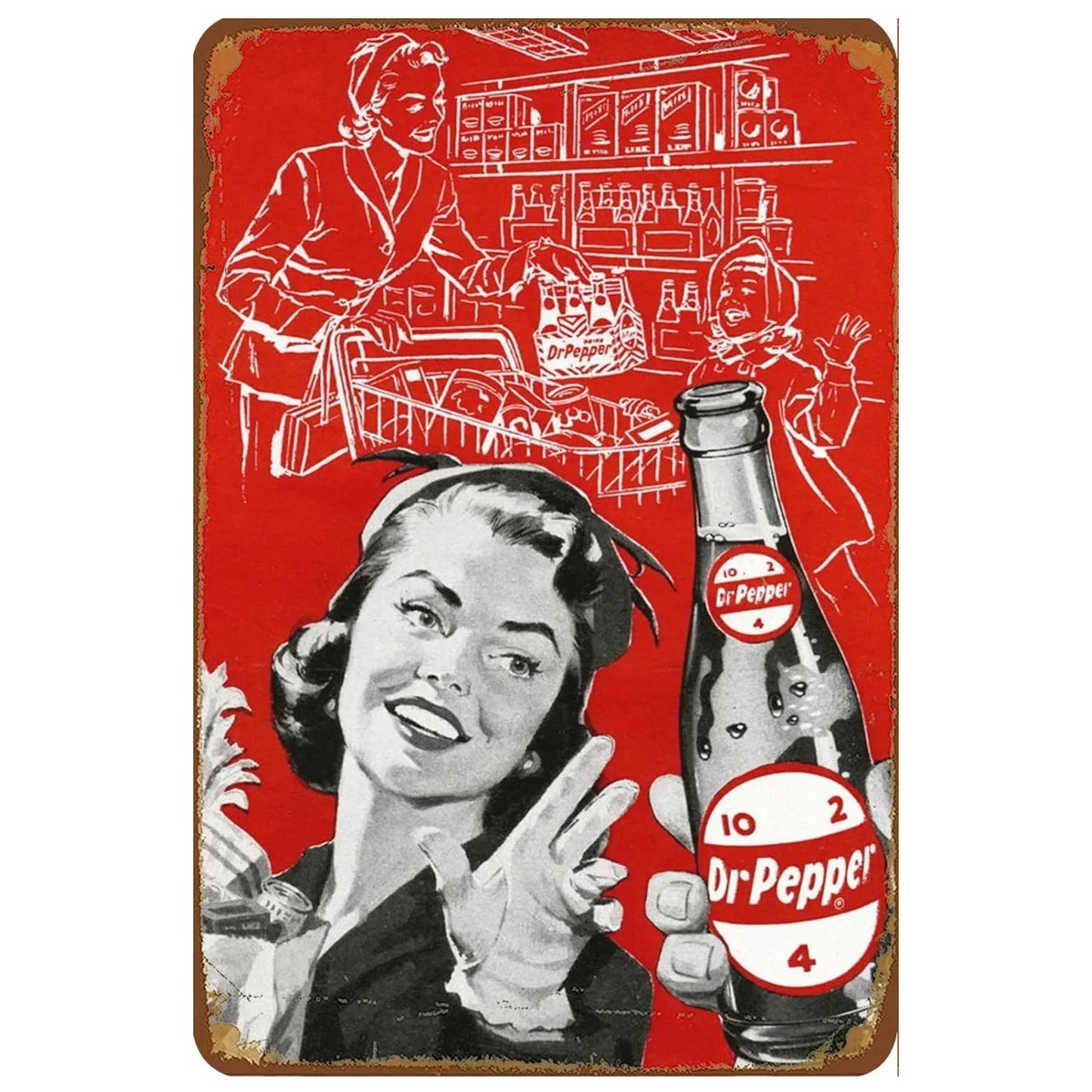 Dr. Pepper Vintage Woman Ad Metal Sign Poster