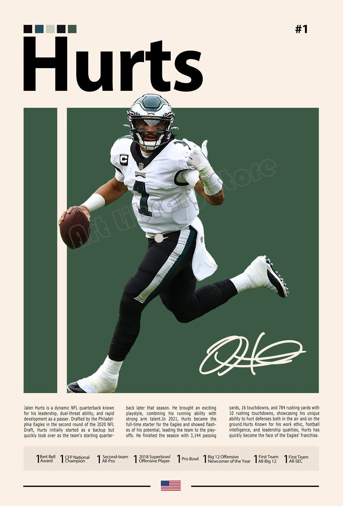 Jalen Hurts Eagles Minimalist Poster