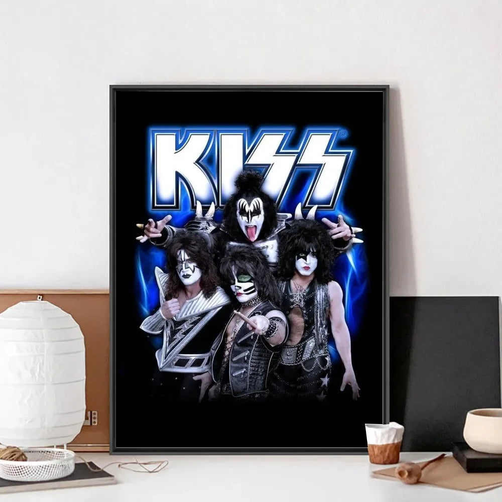 Kiss Band Members Blue Wall Art Poster