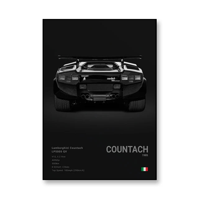 Lamborghini Countach Minimalist Black and White Car Poster
