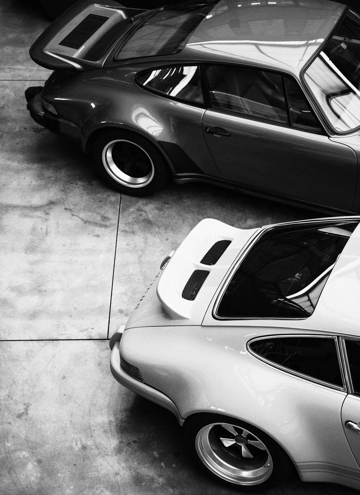 Vintage Black and White Porsches Poster