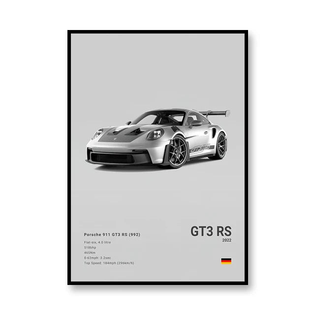 2022 Porsche GT3 RS Minimalist Black and White Car Poster