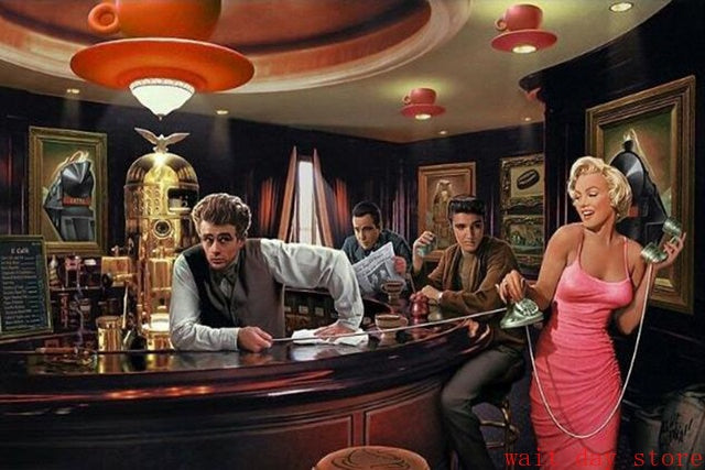 Elvis Presley Marilyn Monroe Elvis Presley Bar Painting Poster