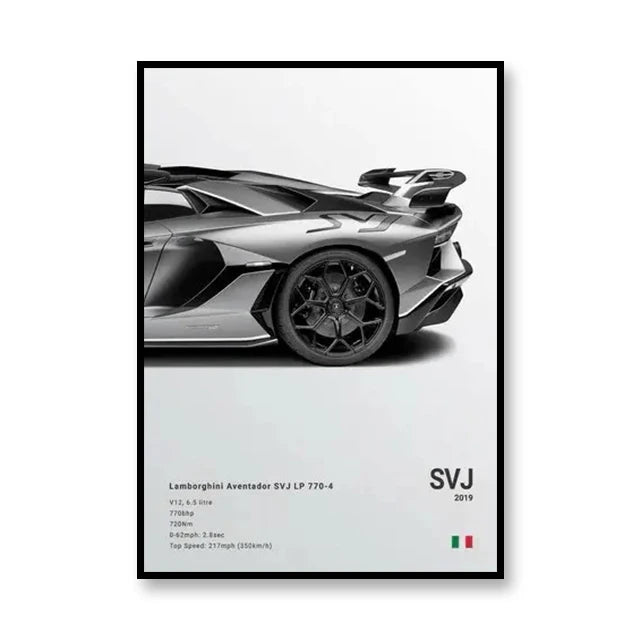 Lamborghini Aventador LP 770-4 Minimalist Black and White Car Poster
