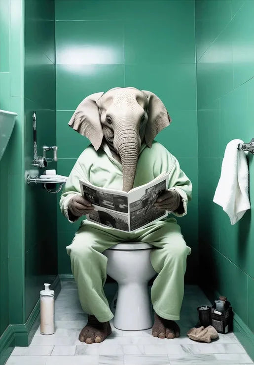 Elephant Animal On Toilet Bathroom Poster