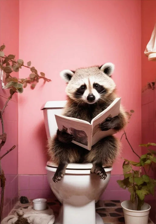 Raccoon On Toilet Funny Bathroom Poster