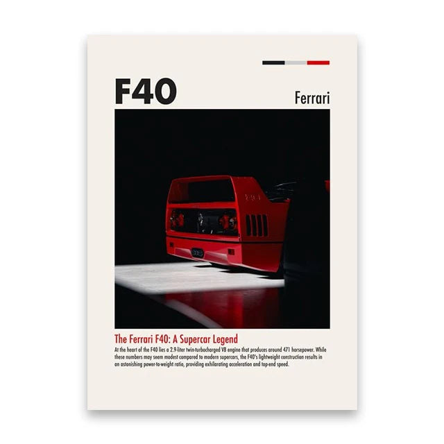 80s Ferrari F40 Minimalist Car Poster