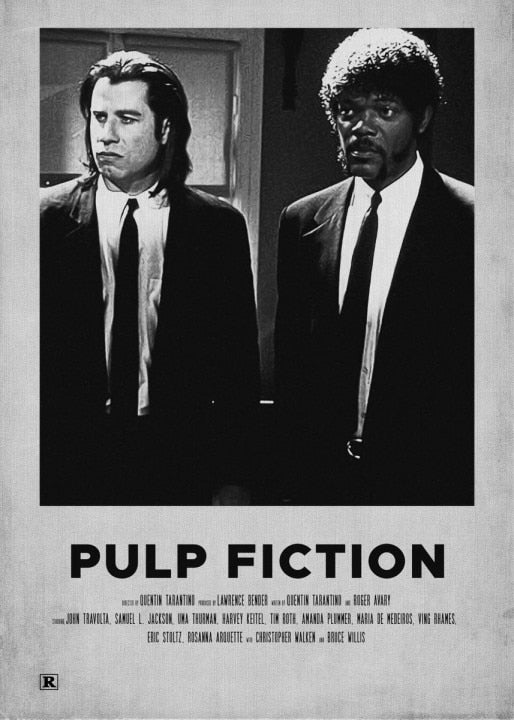 Pulp Fiction Black White Minimalist Movie Poster