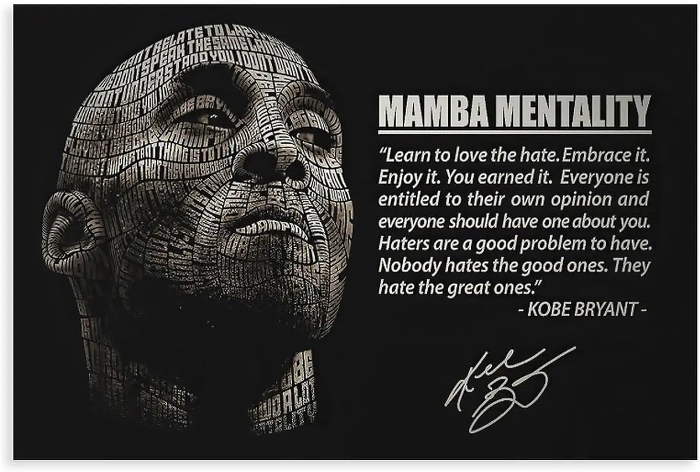 Kobe Bryant Learn To Love The Hate Embrace It Motivational Quote Poster