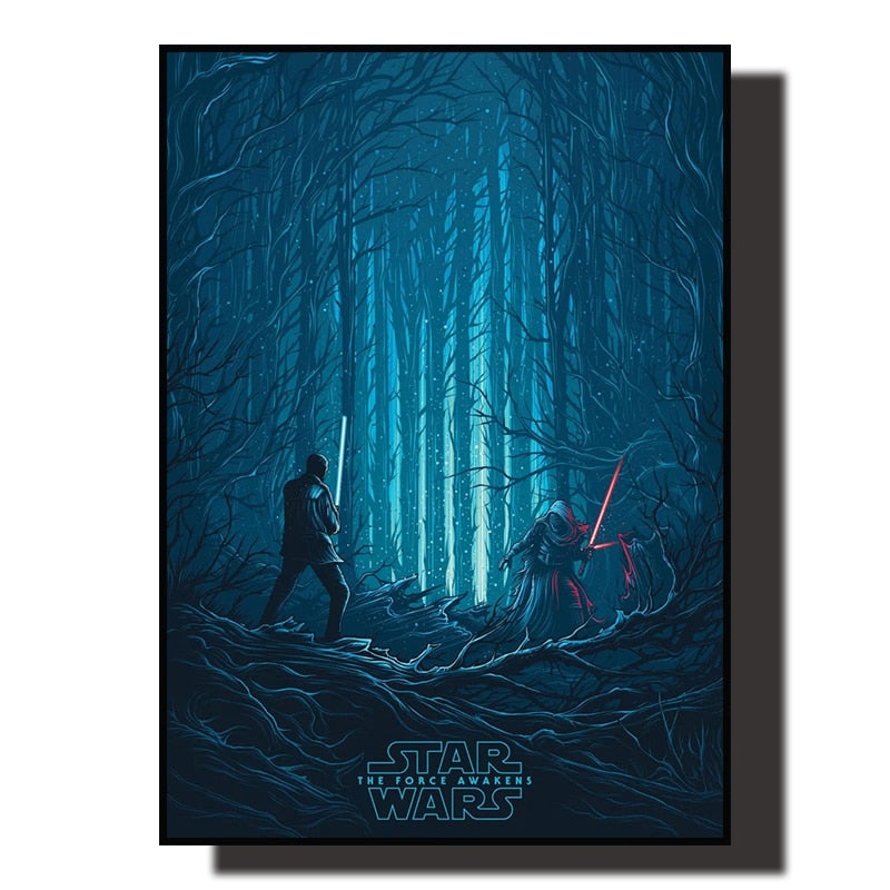 Star Wars The Force Awakens Blue Artwork Movie Poster