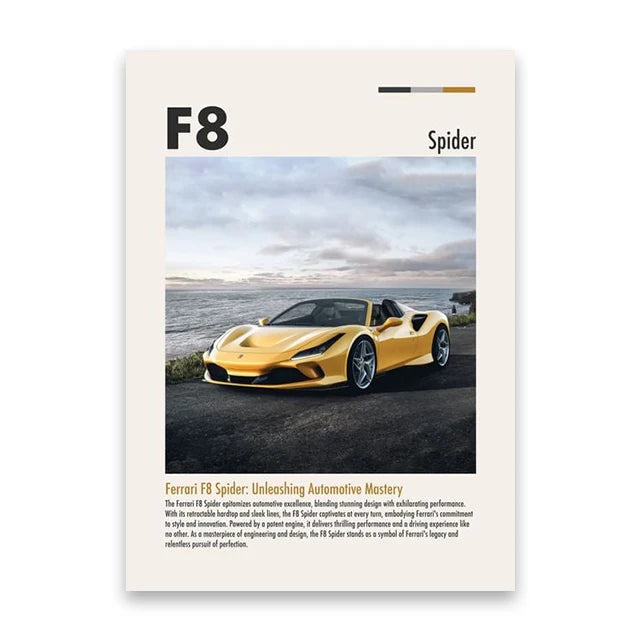 Ferrari F8 Spyder Minimalist Car Poster