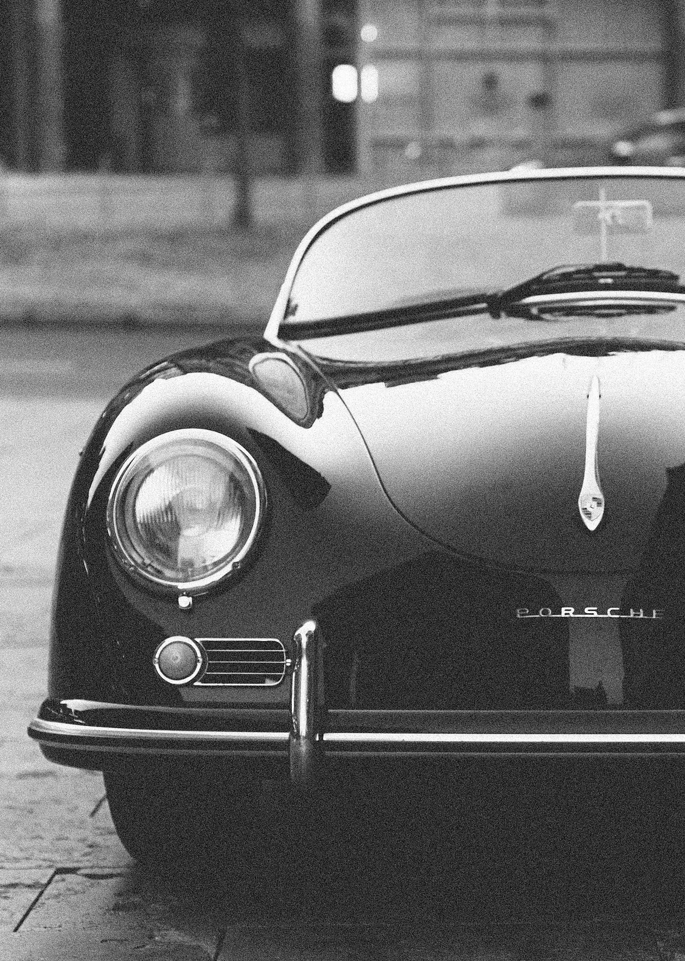 Vintage Porsche Black and White Car Poster