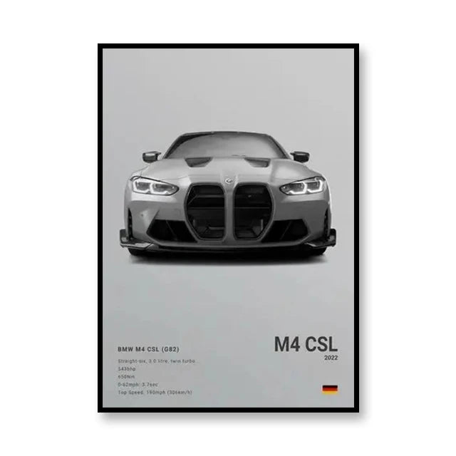 BMW M4 CSL G82 Minimalist Black and White Car Poster