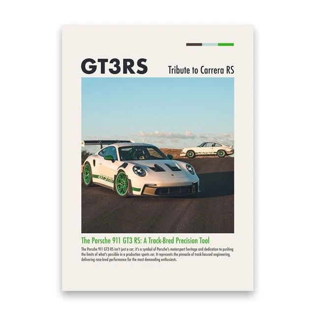 White Porsche GT3RS Minimalist Car Poster