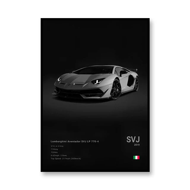 Lamborghini SVJ Minimalist Black and White Car Poster