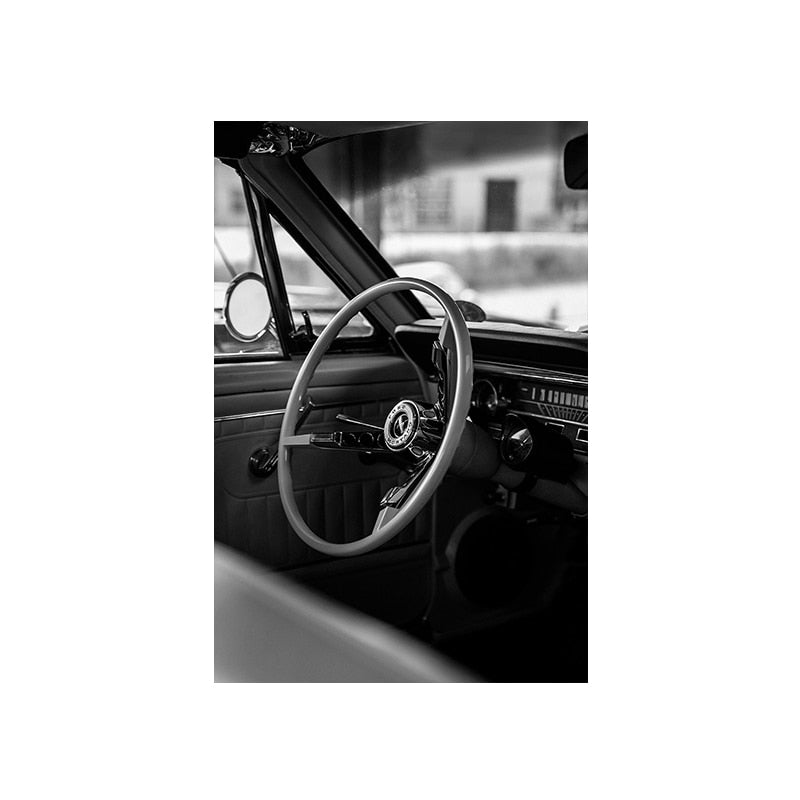 Retro Mustang Fastback Steering Wheel Car Poster