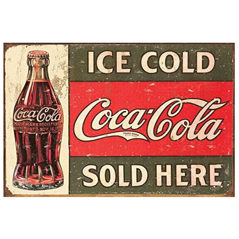 Ice-Cold Cocoa Cola Sold Here Retro Vintage Ad Metal Sign Poster