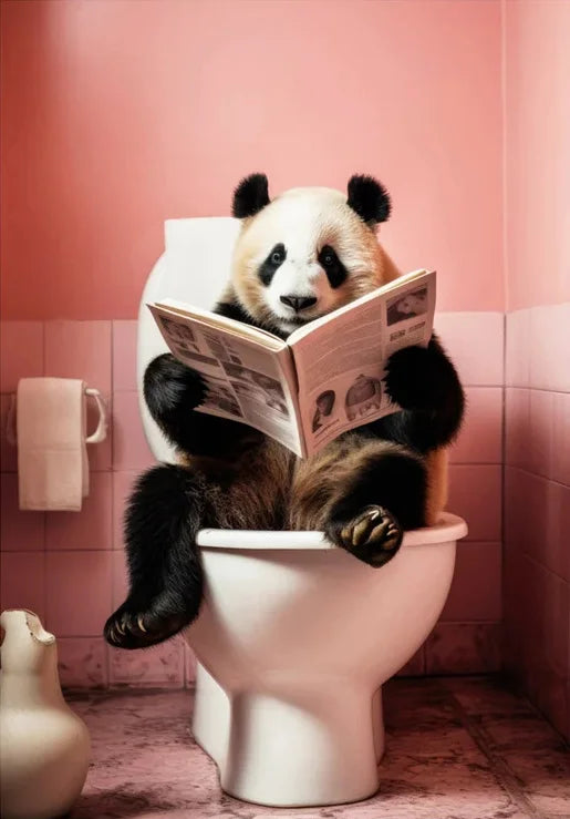 Panda Animal On Toilet Bathroom Poster