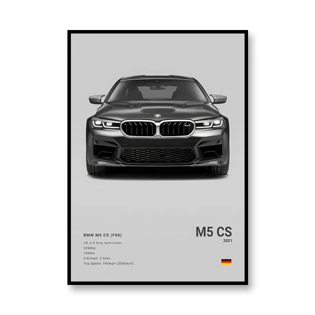 BMW M5 CS Minimalist Black and White Car Poster
