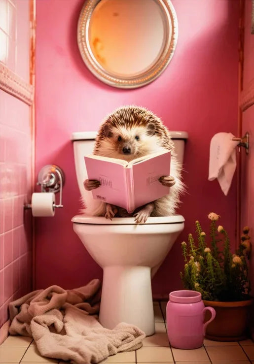 Porcupine Animal On Toilet Bathroom Poster