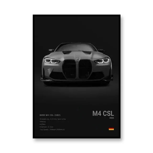 BMW M4 CSL Minimalist Black and White Car Poster