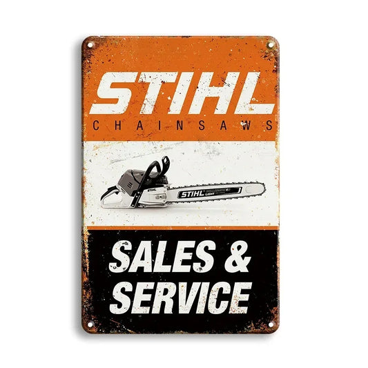 Stihl Sales & Service Rustic Man Cave Garage Metal Sign Poster