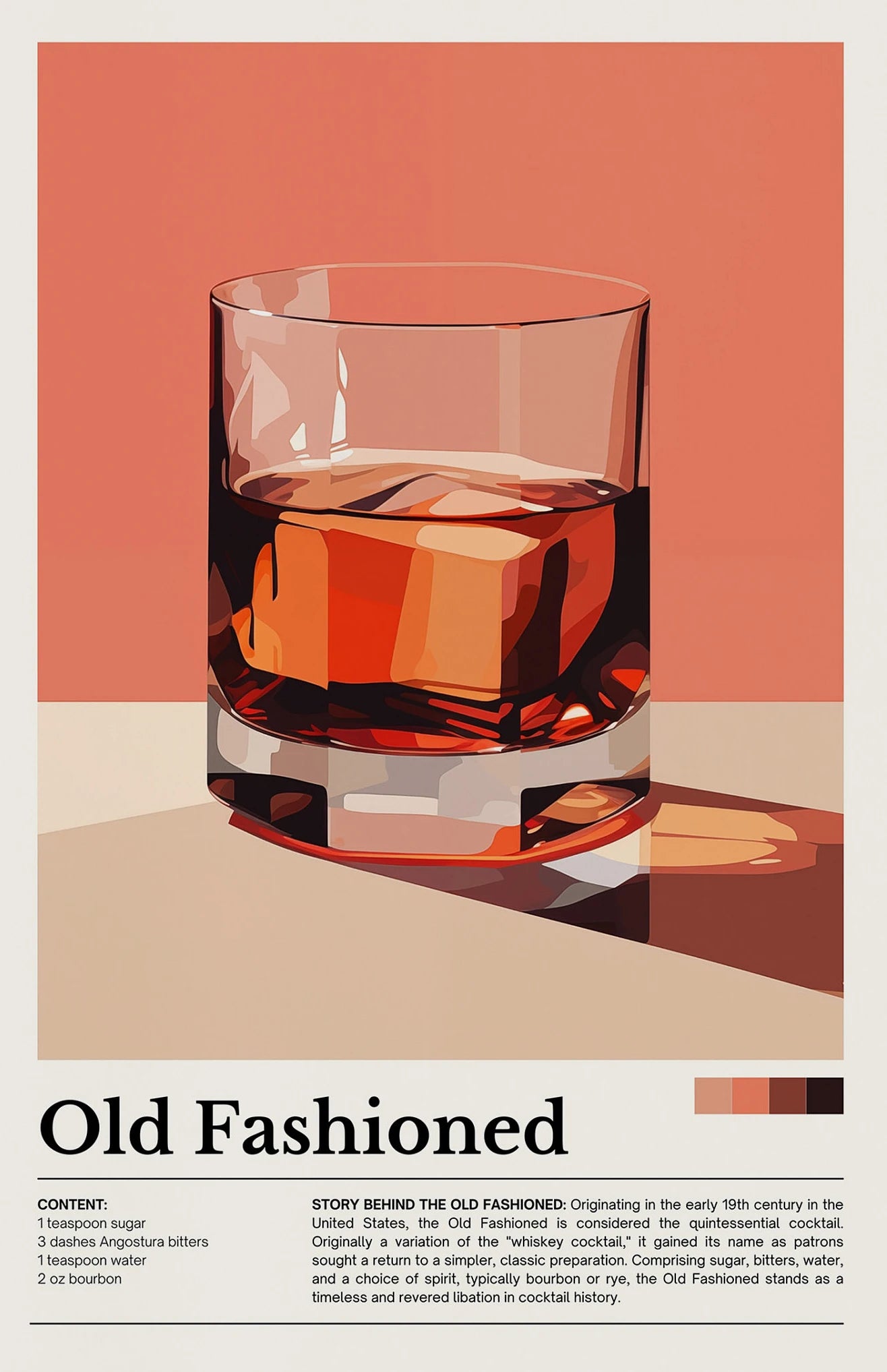 Old Fashioned Cocktail Bar Decor Poster