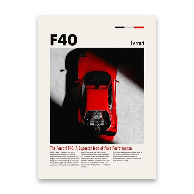 Ferrari F40 Minimalist Car Poster