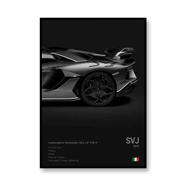 2019 Lamborghini SVJ LP-770-4 Minimalist Black and White Car Poster