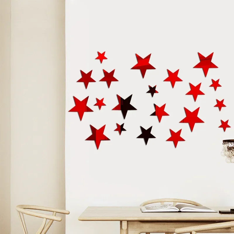 20pcs Red Star Wall Sticker Mirrors