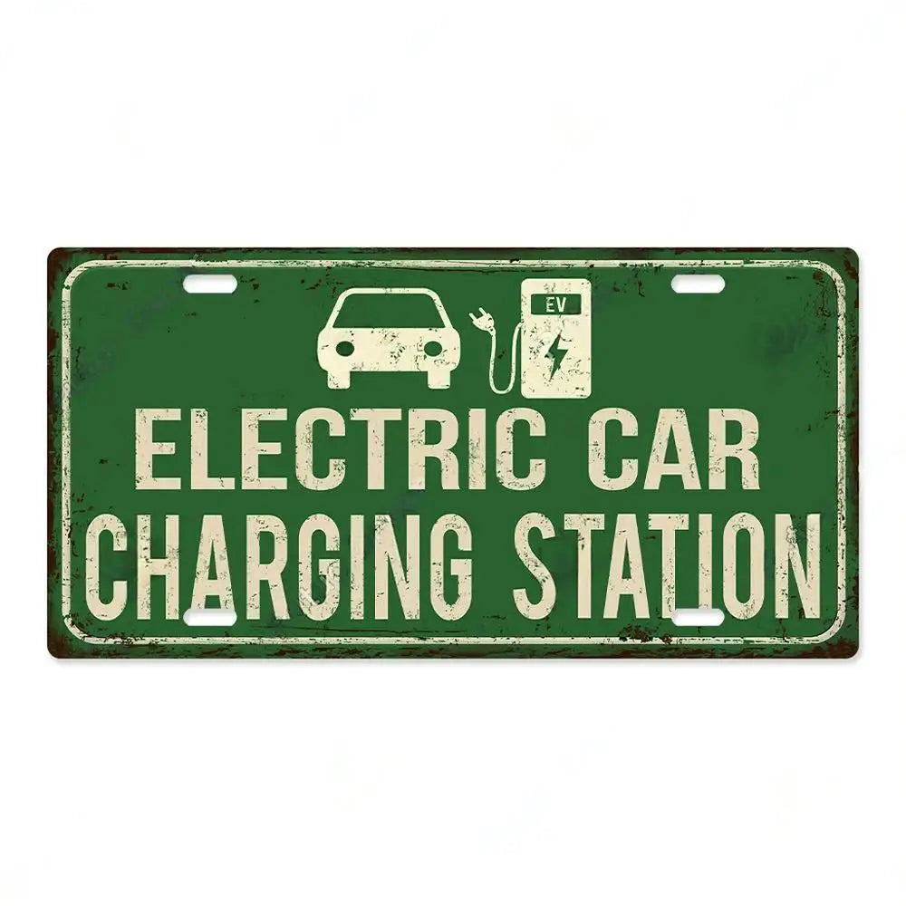 Electric Car Charging Station Garage Metal Sign Poster