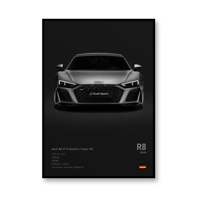 Audi R8 Minimalist Black and White Car Poster