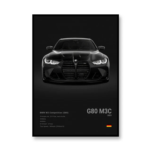 BMW G80 M3C Minimalist Black and White Car Poster