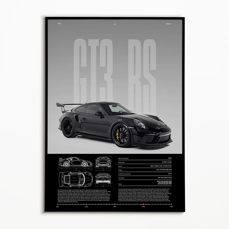 Porsche GT3 RS Black Super Car Poster