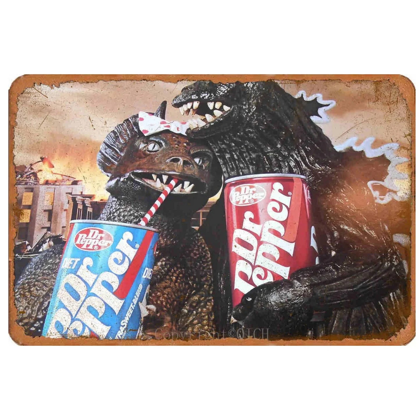 Dr. Pepper Godzilla Ad Metal Sign Poster